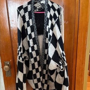 Black and White Checkered Women's Oversized Sweater